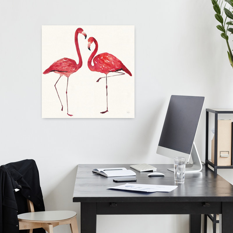 Art tropical, oiseau tropical, flamant rose, H 18 po x l 18 po