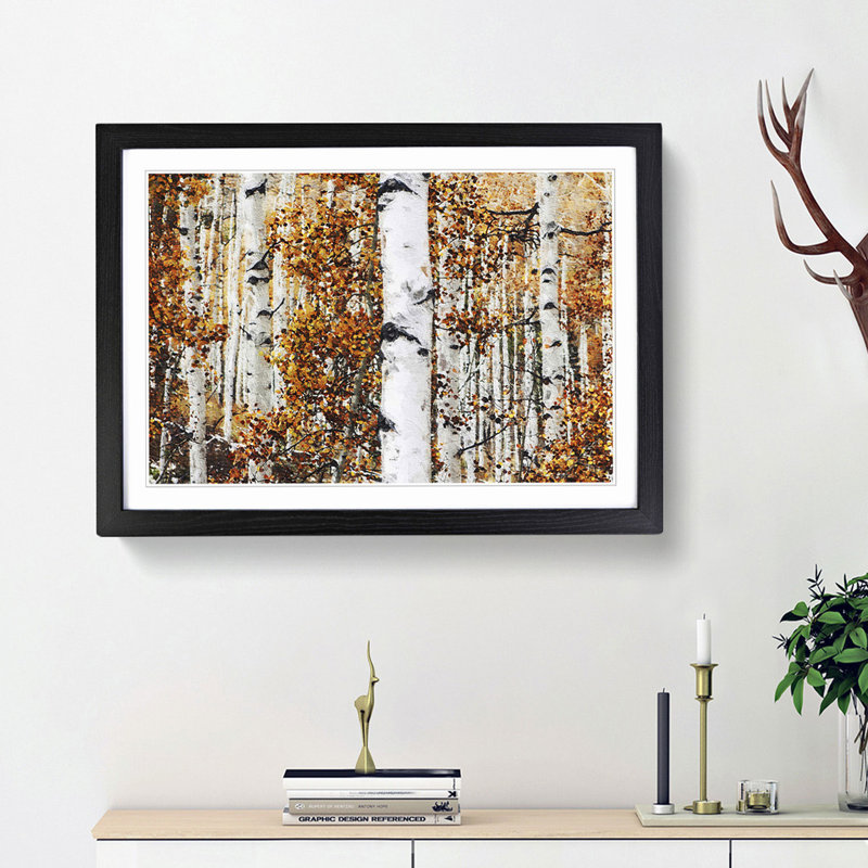 Birch Trees in Autumn - Framed Print, 33cm H x 45cm W x 2cm D, Black Framed