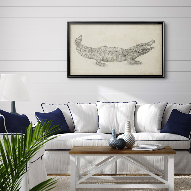 Croquis de crocodile - toile encadrée de qualité supérieure - prête à être accrochée, H 14,5 po x l 26,5 po x P 1 po
