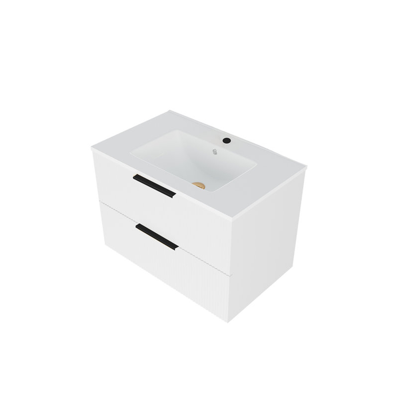 Meuble-lavabo 30 po avec lavabo en céramique - Meuble-lavabo flottant mural blanc avec tiroirs, 30"