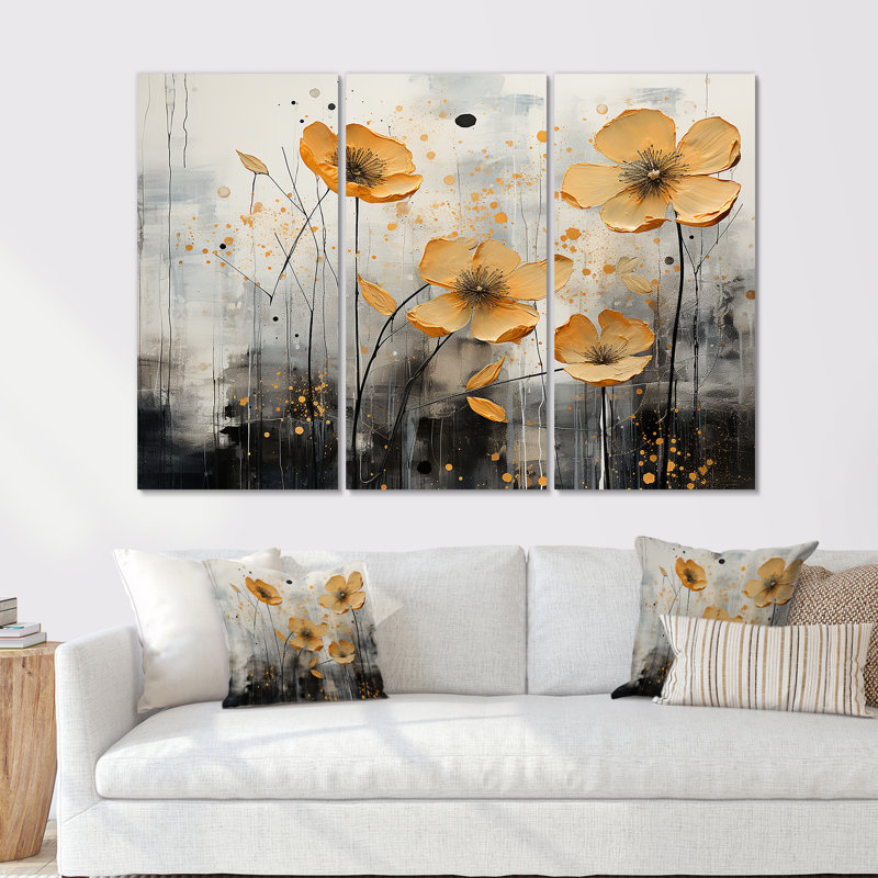 Buttercups Are intégré dans un mélange - ensemble d'art mural en toile Buttercups, Toile tendue, H 28 po x l 36 po x P 1 po