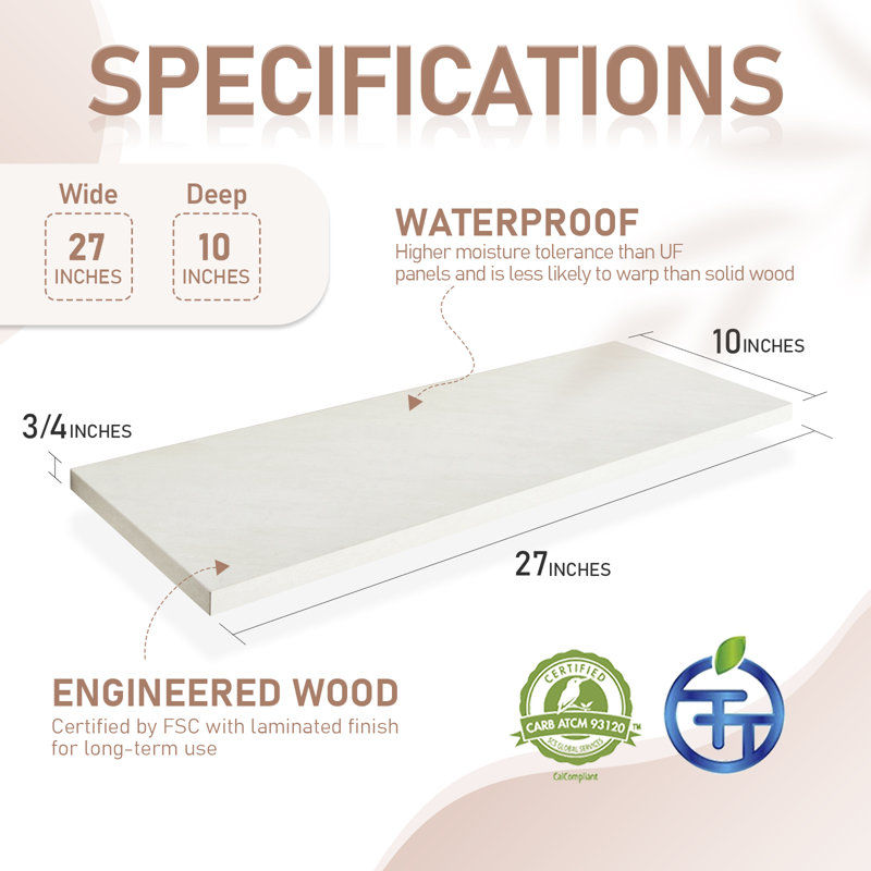 Ensemble de 2 tablettes flottantes Kaboon, 10 x 27, texture galet blanc / sel de mer, Sel de mer