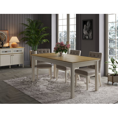 Table de salle à manger rectangulaire avec pieds en panneau de fibres à densité moyenne - l 71 po x H 31 po x P 36 po - crème / gris