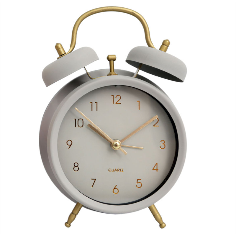 Analogue Metal Quartz Movement / Crystal Alarm Tabletop Clock, Grey