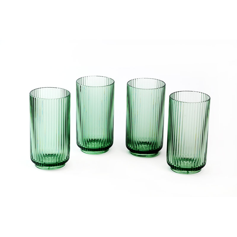 Defeis 18 Piece Ribbed Acrylic Assorted Glassware Set, Green