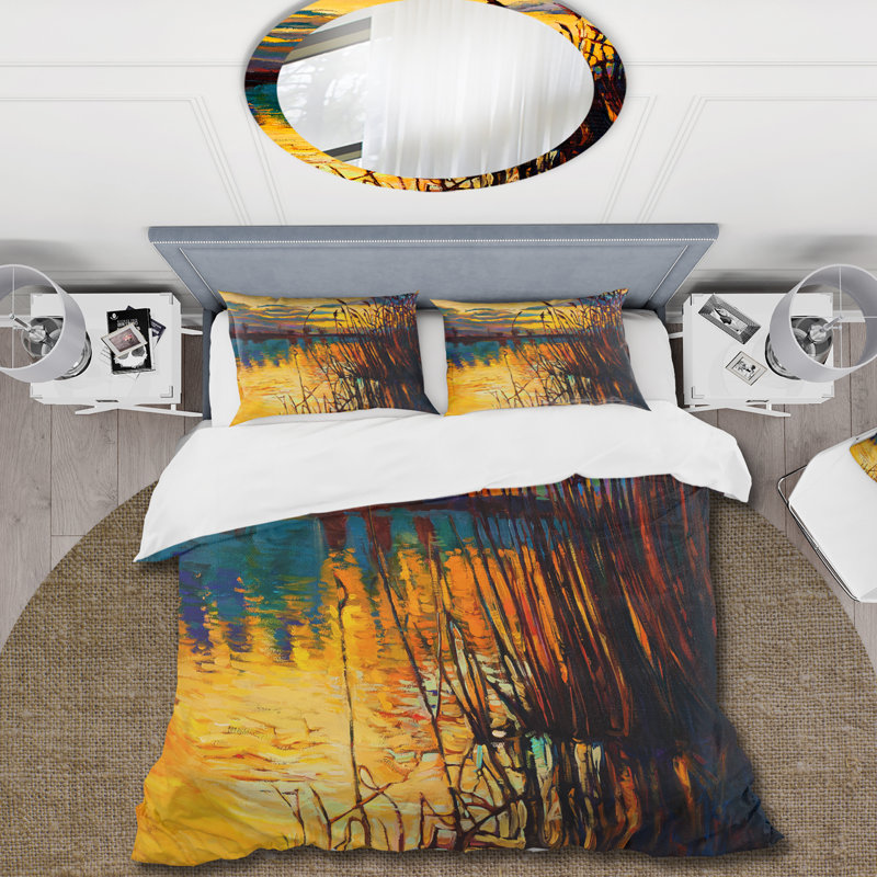Yellow/Dark Brown Microfiber Duvet Cover Set, Twin Duvet Cover + 1 Standard Sham