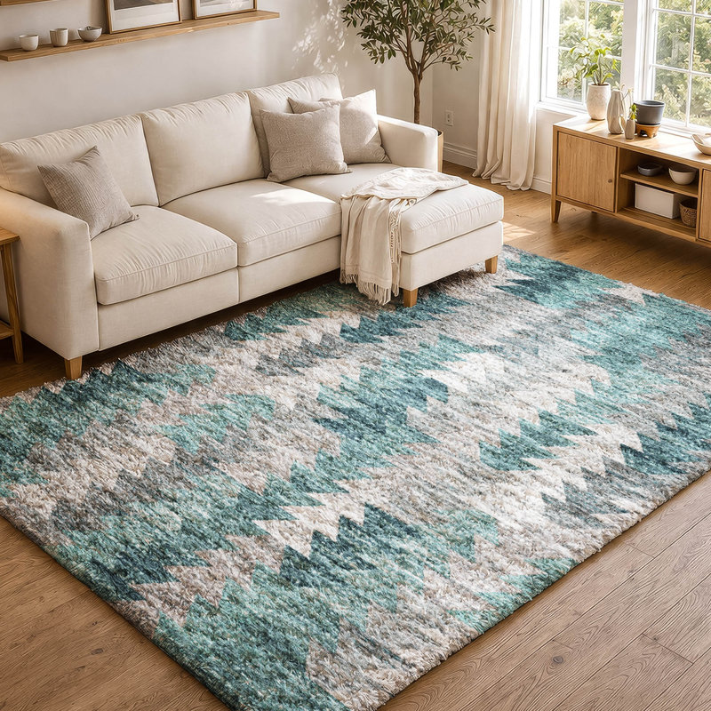 Tapis à poil long de qualité supérieure lavable à la machine ADS632, Teal, 10' x 14'