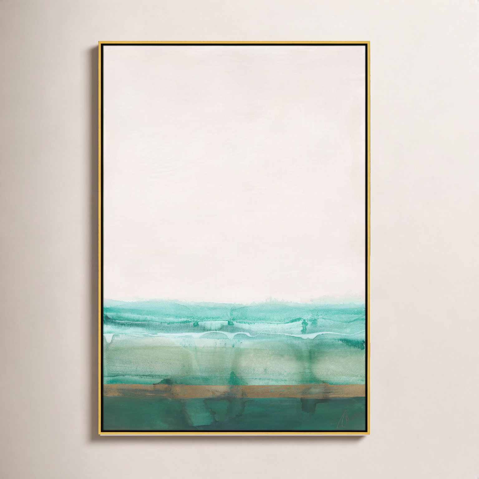 Franke "Emerald Shores" Print by Filippo Ioco, 61.5" H x 41.5" W x 2" D, Gold Framed Canvas