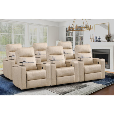 33.1" Wide Modern and Breathable Faux Leather Power Reclining Home Theater Individual Seat with Cup Holder(Set of 6)
