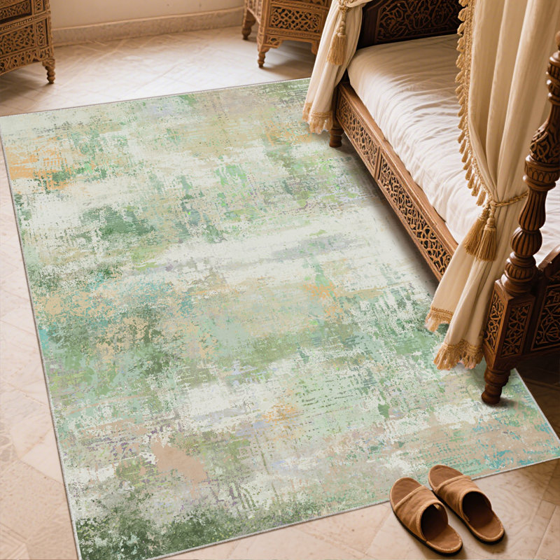 Modern Abstract Washable Rugs Indoor, Blue Soft Low Pile Area Rug For Living Room, 4x6 Non Slip Decorative Rug for Bedroom, Performance Rug for Home Decor, Ideal For High Traffic Areas