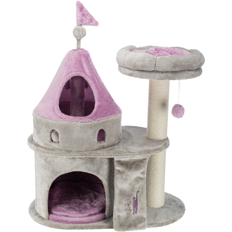 Gray and Lilac Sisal Castle Cat Tree with Removable Cushion