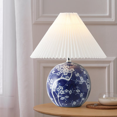 Egidius 19.5" Cottage Classic Chinoiserie Ceramic Orb LED Table Lamp with Pleated Shade