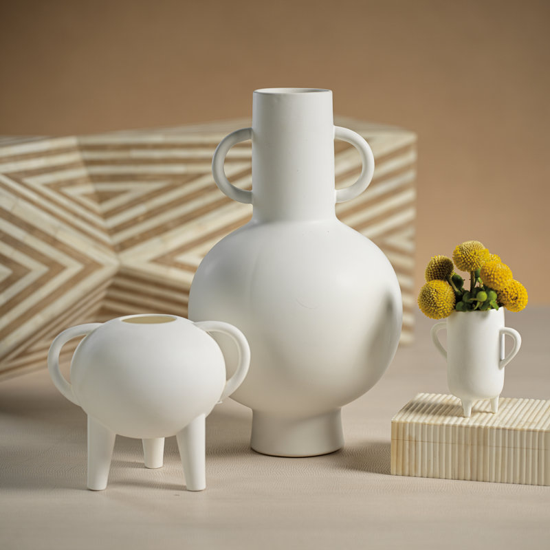 Grand vase en grès blanc 13,75 "Raj