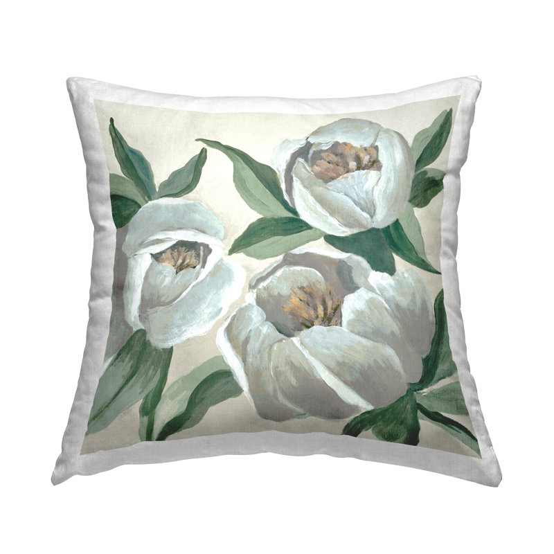 Coussin décoratif rond rond imprimé pivoines blanches par Jacob Q