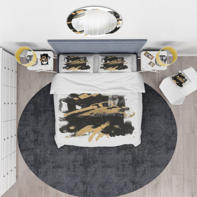 Ensemble de housse de couette Modern Glam doré et noir I - Microfibre polyester