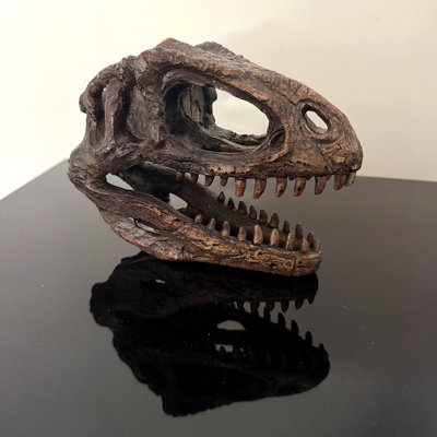 Rustic Weathered Brown Cast Resin Giganotosaurus Dinosaur Statue, 6.5 Inches Wide