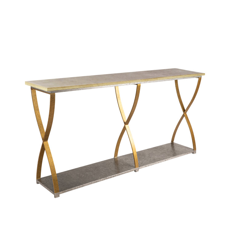 Mary Belle 72'' Console Table, Lite Travertine, Royal Silver/Royal Gold