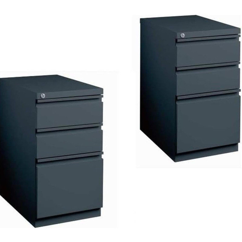 Deep Metal Mobile Pedestal File 3-Drawer Box, Mobile File Cabinet in Charcoal in Set of 2, Black