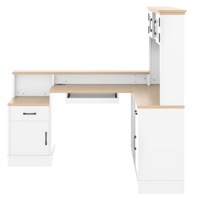 L-Shaped Computer Desk With Outlet, Drawers, Bookshelf, Modern Corner Desk, L-Shaped Study Table Writing Desk,Corner Gaming Computer Desk With Storage,White