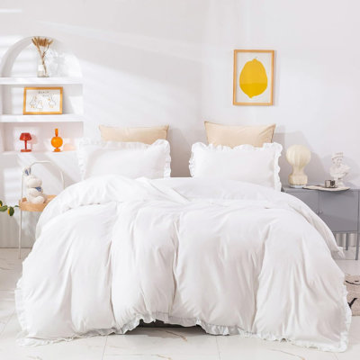 White Comforter Set King Farmhouse Shabby Bedding Comforter Set Ruffled Friange White Blanket Quilts Cotton Soft Breathable Bedding Set For King Bed