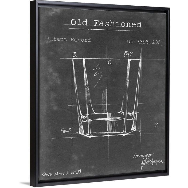Barware Blueprint I - Impression sur toile, H 31,7 po x l 25,7 po x P 1,75 po, Cadre flottant noir