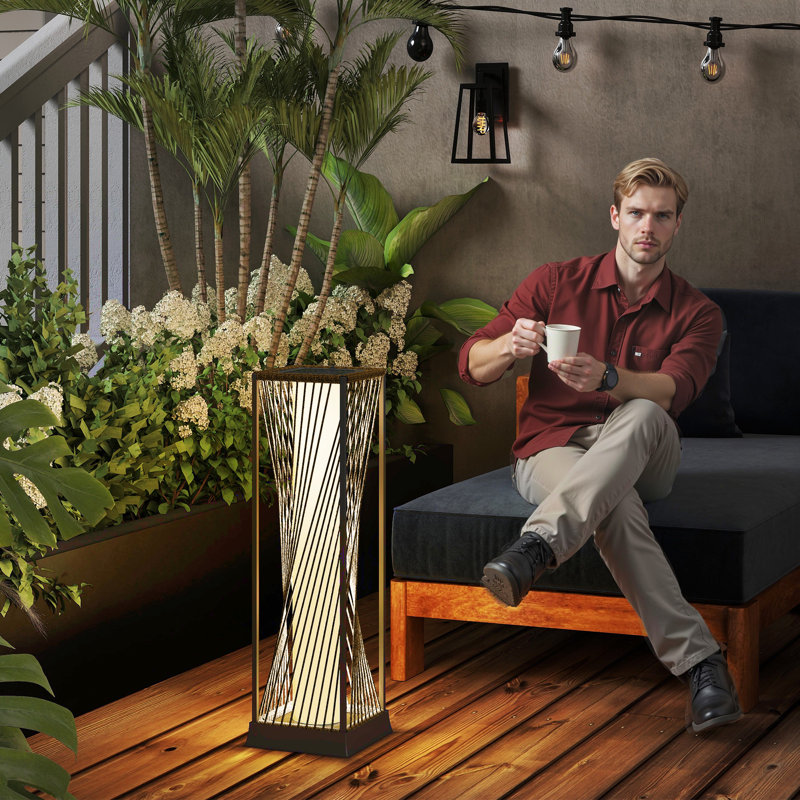 Sand Brown Solar Powered Rattan Deck Light