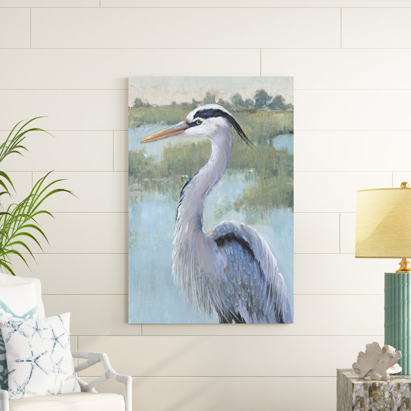 «Blue Heron Portrait I» par Timothy O 'Toole - peinture sur toile tendue, H 48 po x l 32 po, Toile encadrée, Noir