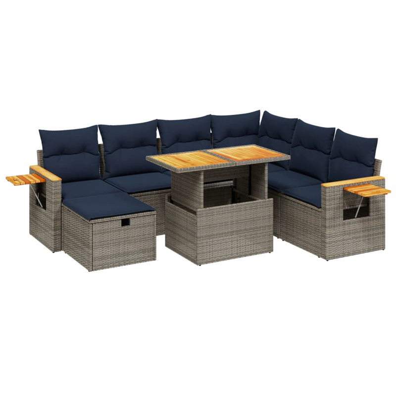  Ensemble de canapé de patio 8 pièces avec coussins en rotin de polyester, Gris, Bleu
