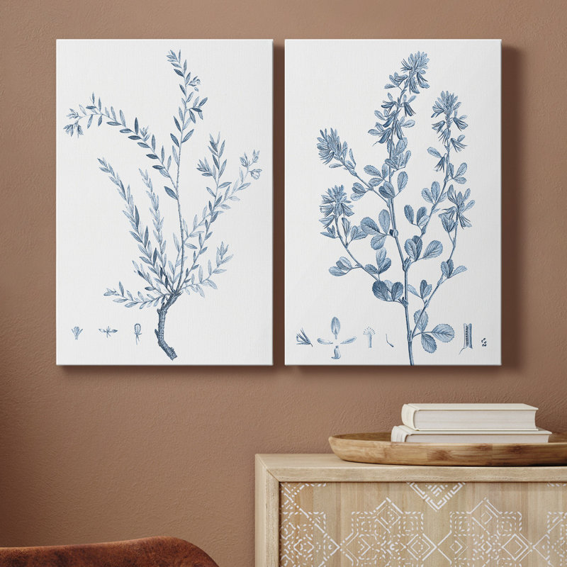 Toile tendue avec châssis antique de qualité botanique antique bleue - prête à être accrochée, H 12 po x l 8 po x P 1 po
