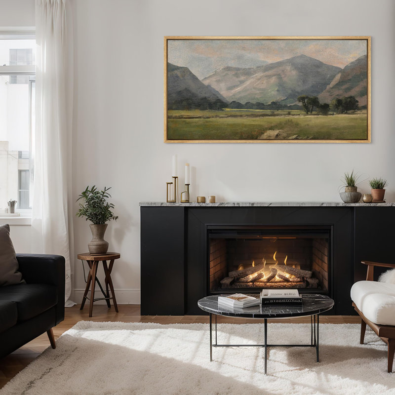 «Pastoral Beauty Classic Mountainous Landscape Antique Retro Colorful Colorful Large Wall Decor», reproduction encadrée