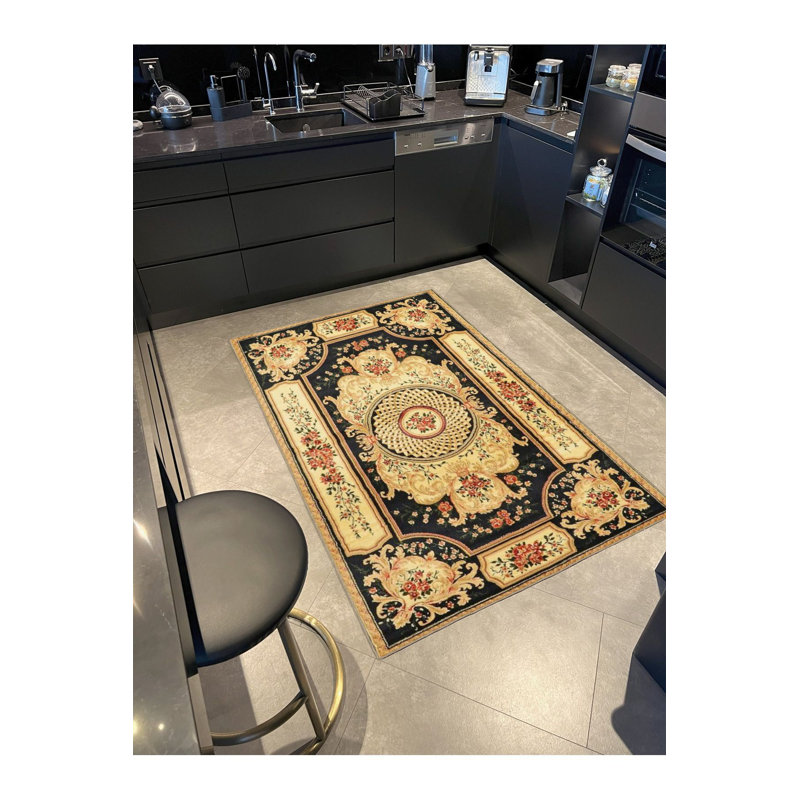 Tapis décoratif moderne à motif jaune encadré, Sous-tapis rectangulaire 5 pi 1 po x 7 pi 7 po inc