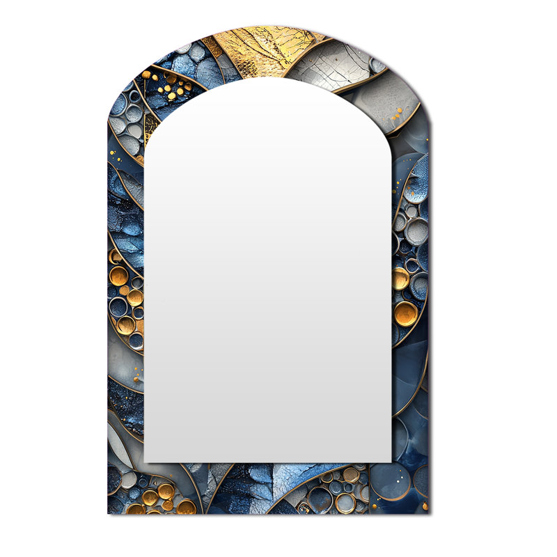 Carreaux abstraits bleu et gris côtier I - décor de miroir mural arche grise, 43 po x 33 po