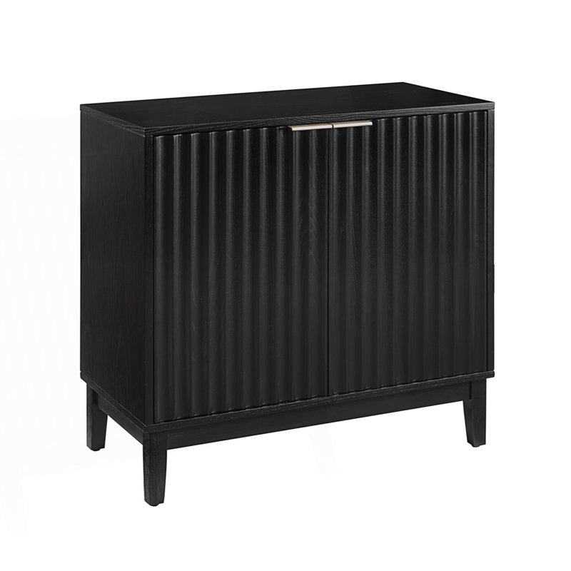 Mid-Century Modern 2 Door Storage Cabinet With Fluted Fronts, Black