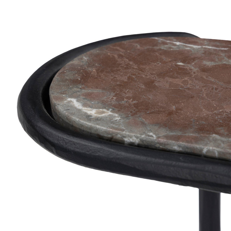 NICCOLA Marble End Table, Textured Smoke and Russet, Hammered Gunmetal