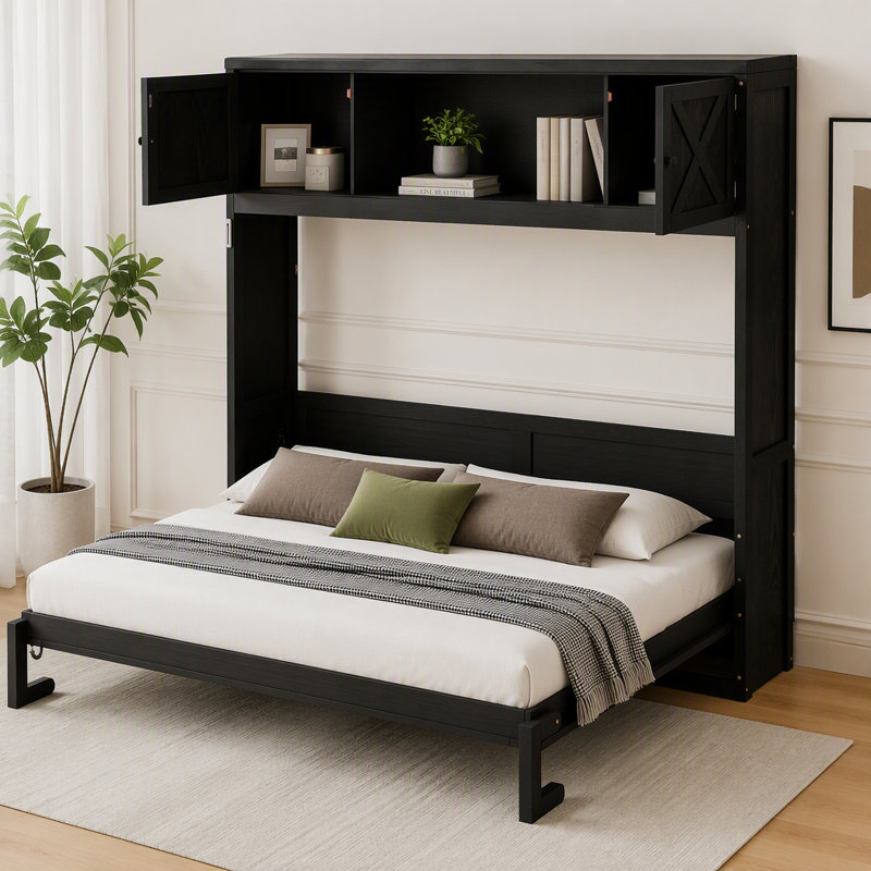 Lit escamotable avec armoires de rangement, Noir