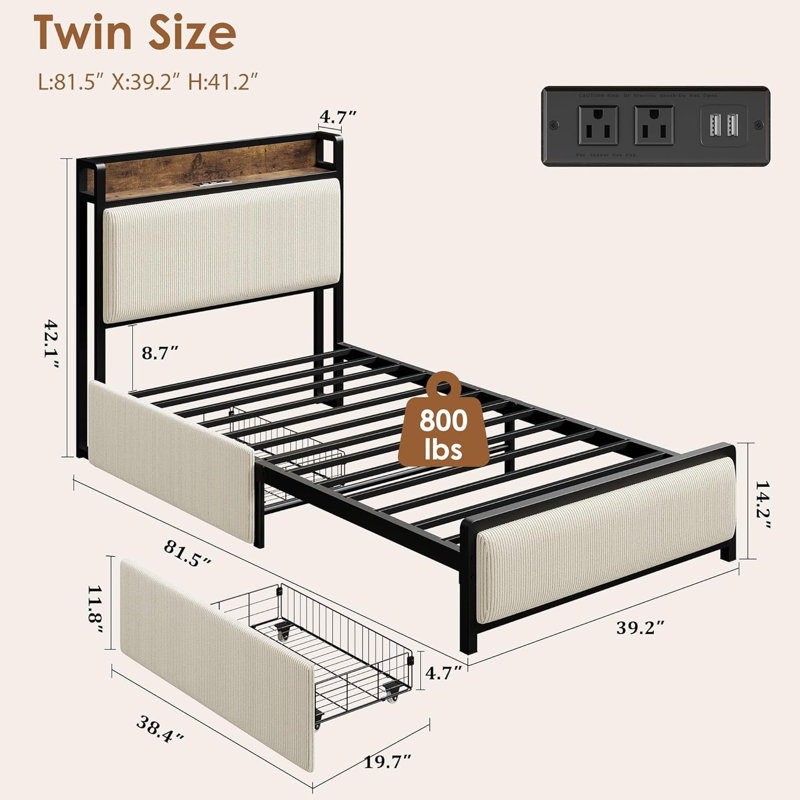 Twin Bed Frame, Easy Assembly Space Saving