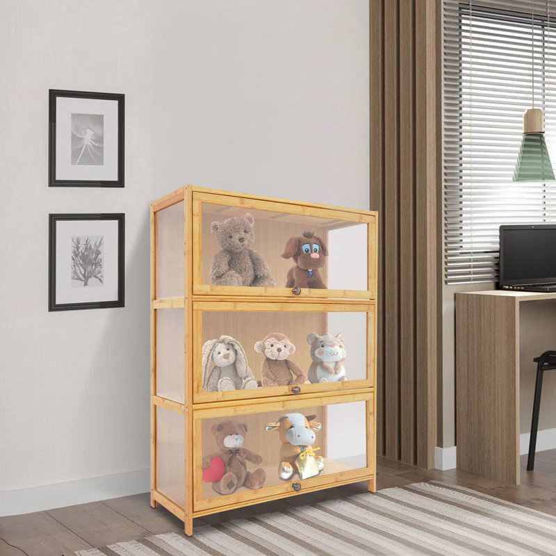 Vitrine de rangement en bambou à grande capacité 3 niveaux pour CD, petites pierres, livres