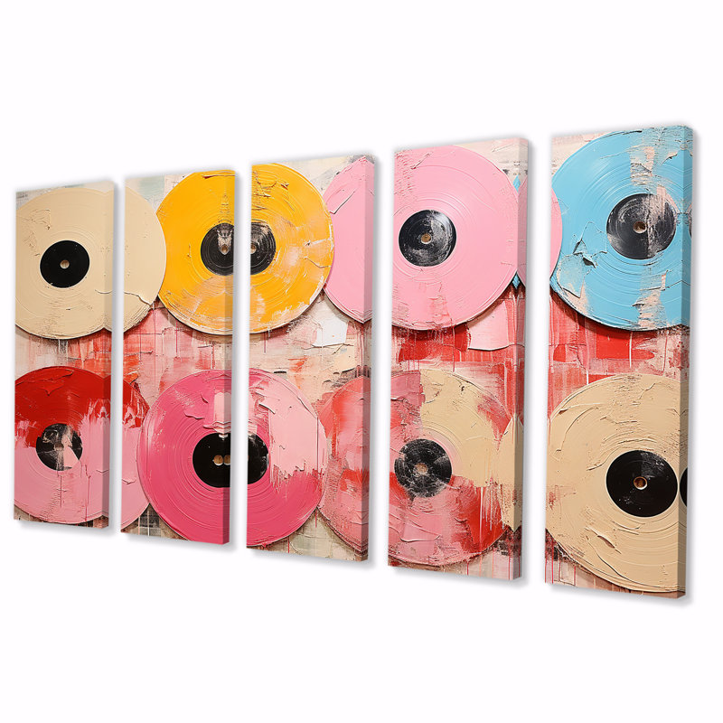 Ensemble de décorations murales roses, disques vinyle rose I, H 28 po x l 60 po