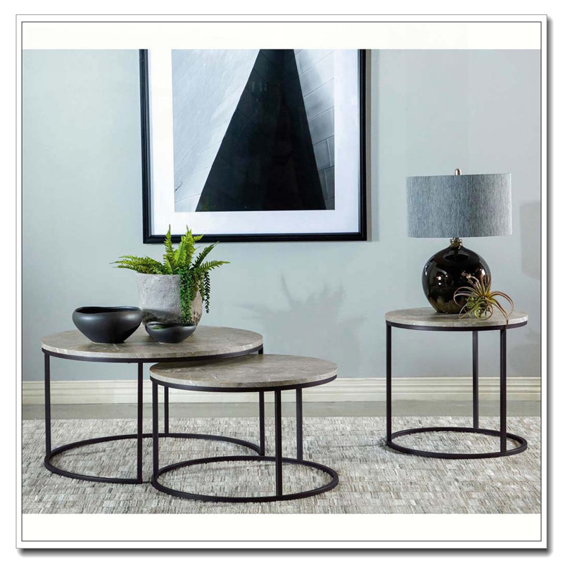 Table de bout grise et gris acier
