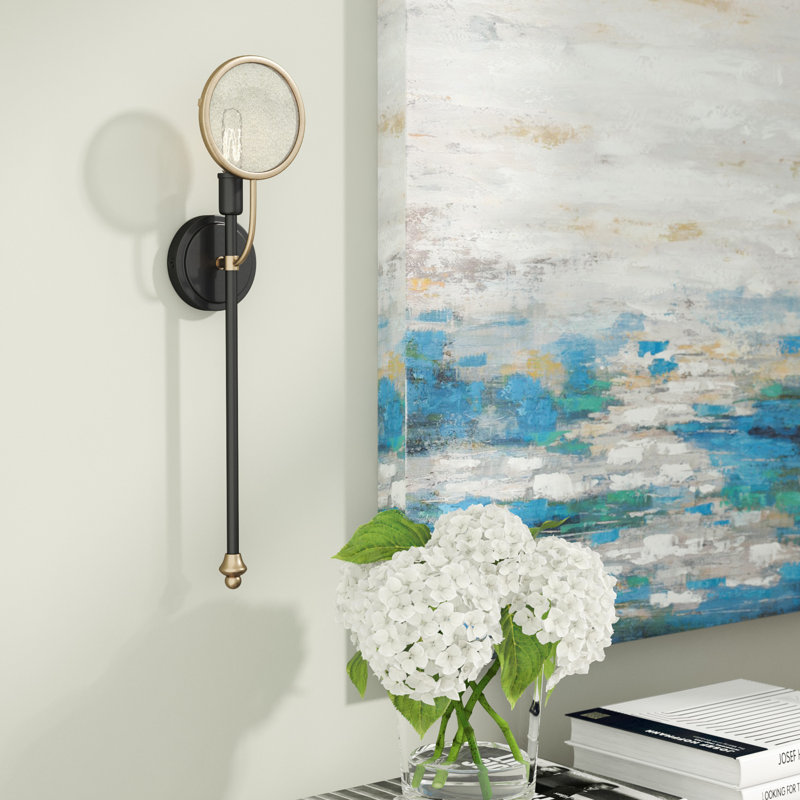  Applique murale 1 lumière Oberyn en noir rétro avec laiton chaud Oberyn