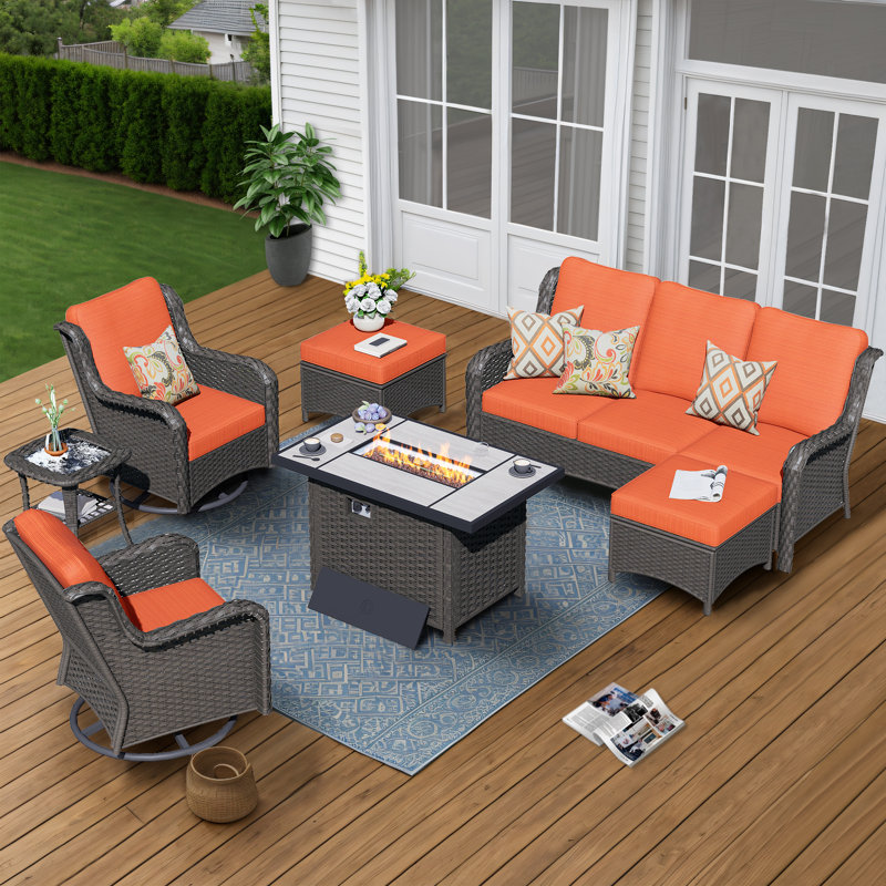 Tommy Wicker 5 - Person Patio Conversation Set with Cushions, Orange Red