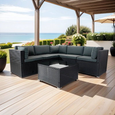 6 Pieces Sectional Outdoor Furniture Cushioned Sofa Set With 3 Storage Under Seat, Outdoor Furniture -  Latitude RunÂ®, 999B73C6C602429DBF8727AEC289B0FE