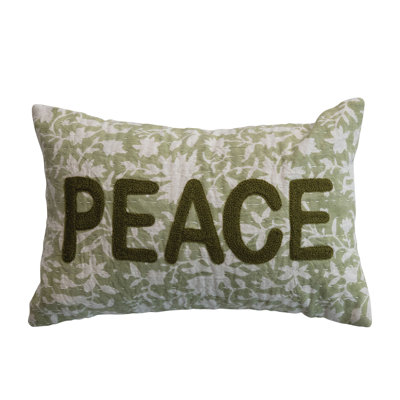 Charming Cotton And Linen Block Printed Lumbar Pillow With Flowers And Kantha Stitch