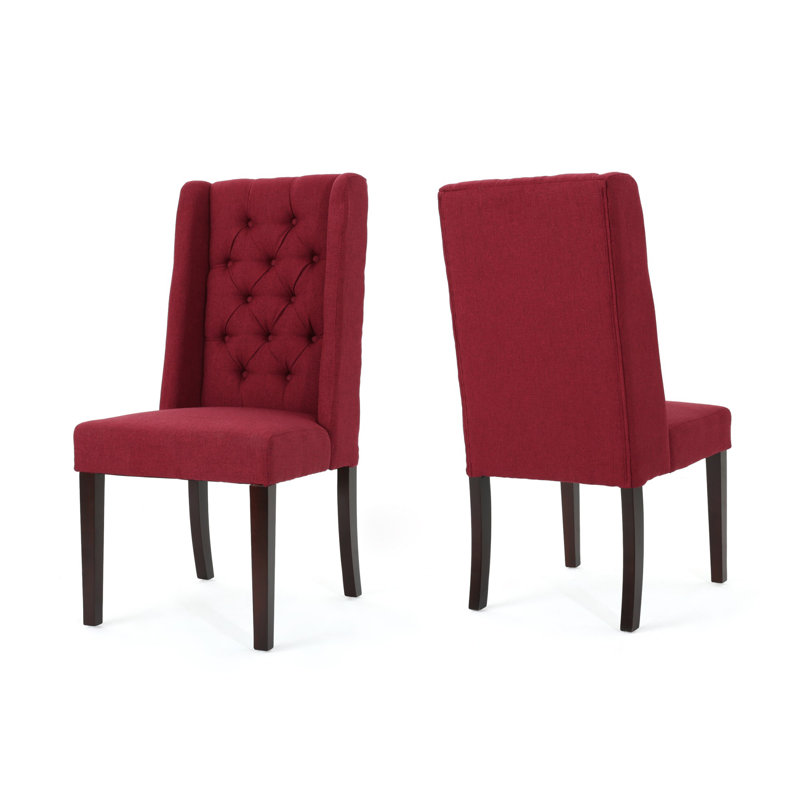 Deep Red High Back Upholstered Side Chair with Wood Legs