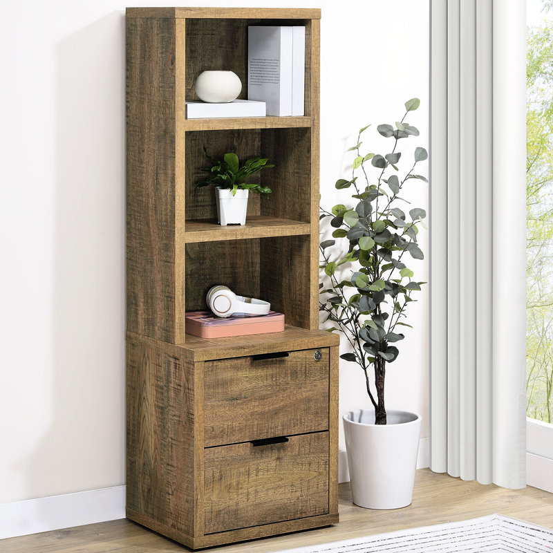 Bibliothèque à 3 tablettes Mango avec tiroir verrouillable, fabrication en bois d'ingénierie, grattage, rangement de livres