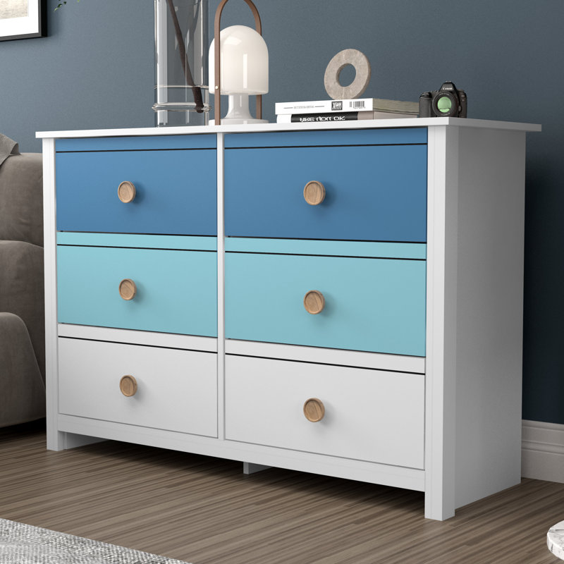 Bustillo 46.1'' W kids 6 -Drawer Dresser, White/Lewis Blue/Light Blue