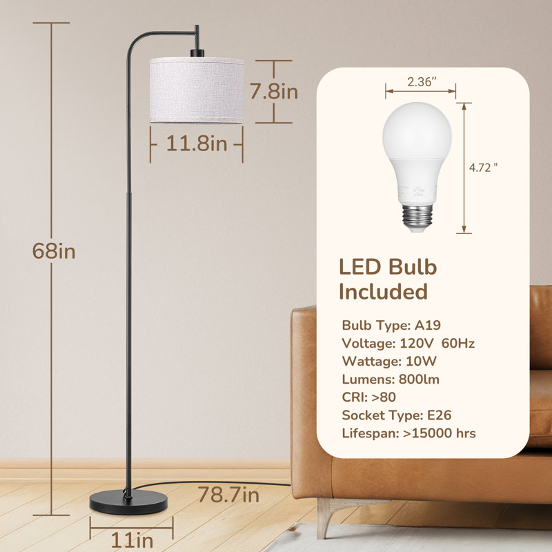 Lampe sur pied 68 po avec télécommande, ampoule incluse, Noir