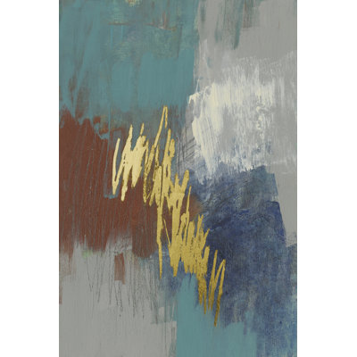 Scripted Rust And Teal I by Jennifer Goldberger - Wrapped Canvas Painting