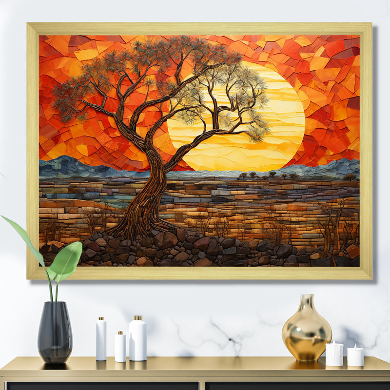 Savannah, coucher de soleil en safari africain dans les teintes 4 - décoration murale mosaïque bohème