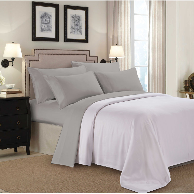 Ensemble de draps uni en rayonne, Gris, Ensemble de draps pour grand lit + un drap-housse 
